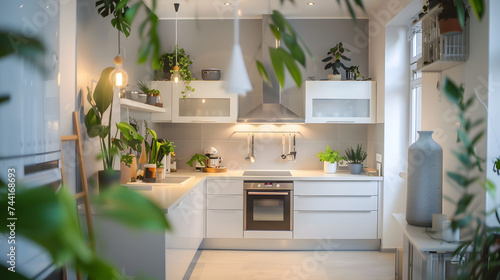Lush Plant-Filled Kitchen With Stove Top Oven
