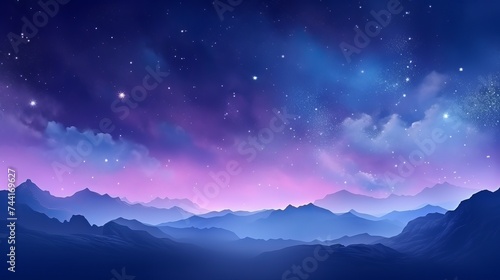 Landscape with gradient blue purple Milky way galaxy. Night sky with stars