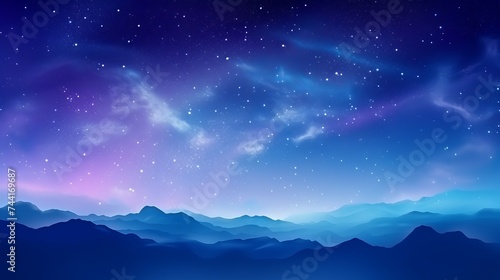 Landscape with gradient blue purple Milky way galaxy. Night sky with stars