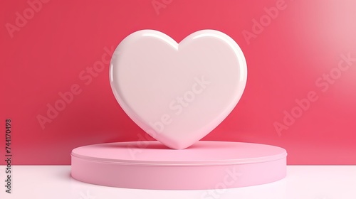 Minimal background, mock up with podium for product display,Abstract white geometry shape background minimalist Valentine's day pink background,Abstract mock up backgroundup 3D rendering photo