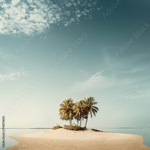 Serene Desert Island Oasis with Palm Trees