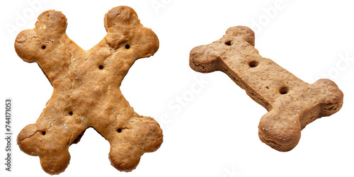 Brown Dog Biscuit Bone Shaped Set Isolated on Transparent or White Background, PNG photo