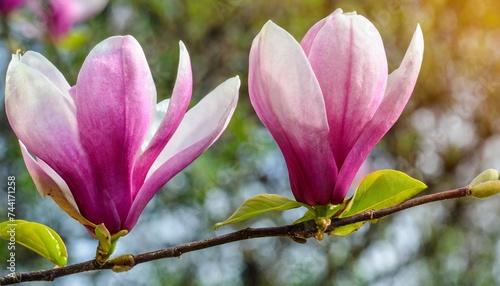 pink spring magnolia flowers branch