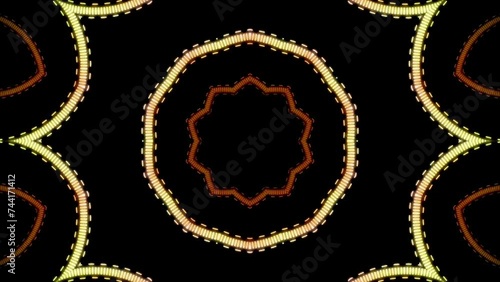Moving and changing abstract multi-colored patterns on a black background