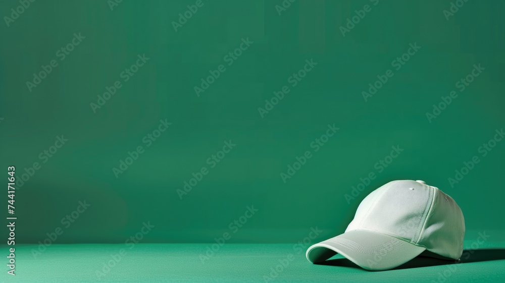 Plain white baseball cap on a green surface Plain white baseball cap on a green surface
