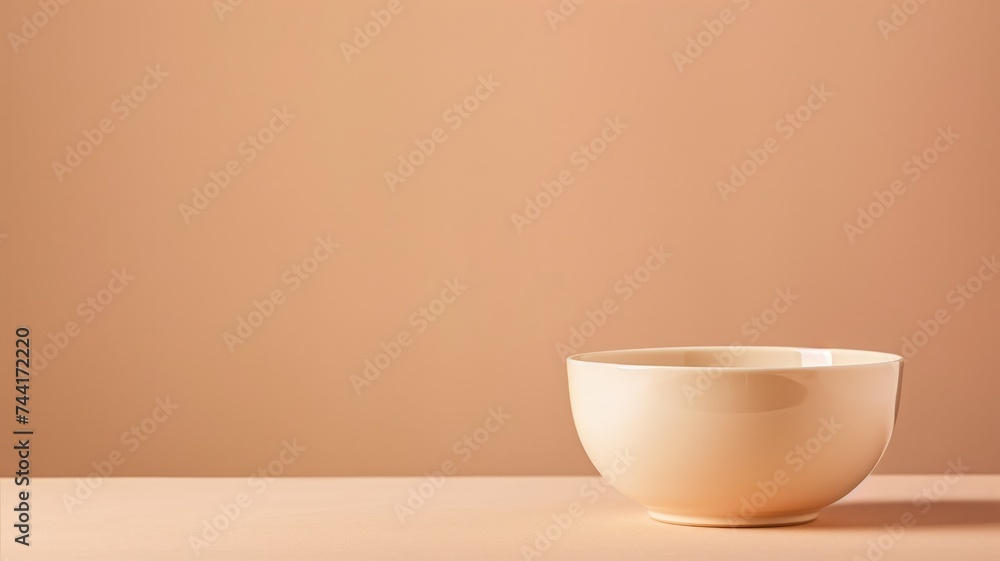 A simple beige bowl on a matching background A simple beige bowl on a matching background