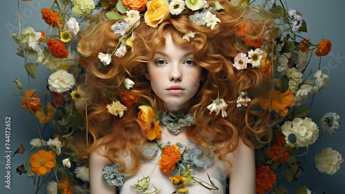 Creative portrait of a woman with flowers