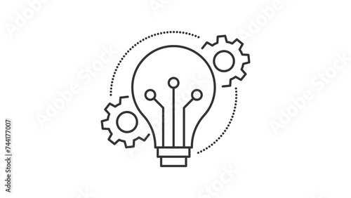 Simple thin-line Innovation icon, bulb and cog. Vector Icon of Innovation on transparent background. 