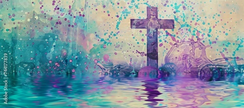 an image of a cross which is overflowing in drops Generative AI © SKIMP Art