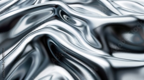 A realistic render of glossy chrome waves background  liquid chrome texture