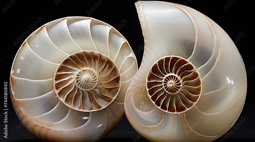 Obraz premium Split nautilus seashell showing inner float chambers