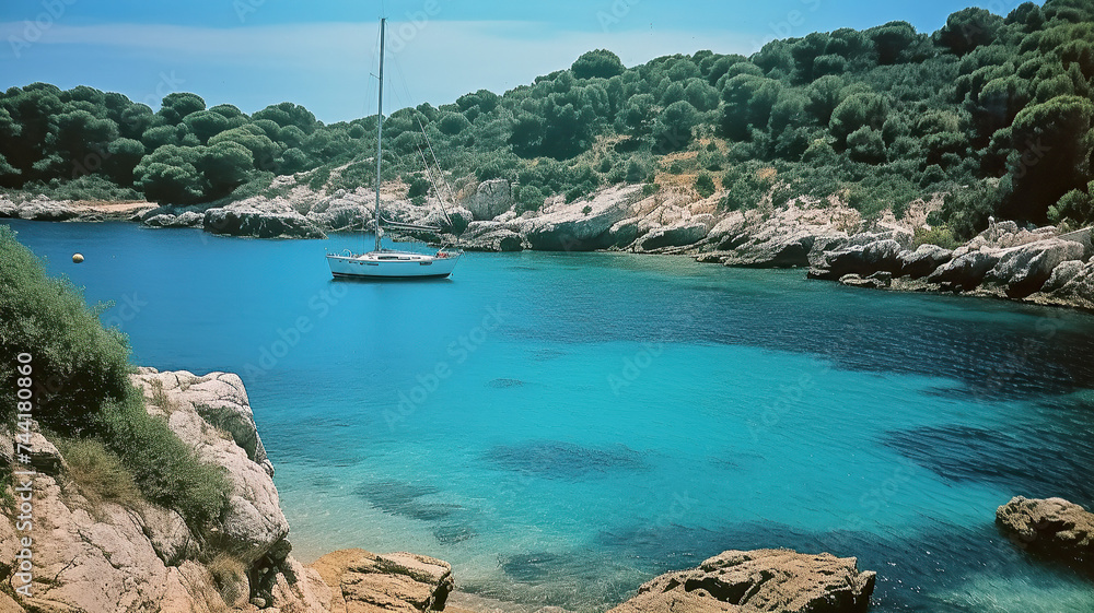 Fototapeta premium Sea bay with a yacht