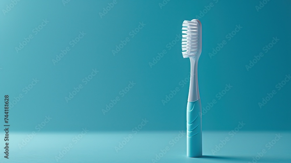 An electric toothbrush upright on a clean surface, representing modern dental hygiene technology for effective oral care. - obrazy, fototapety, plakaty 