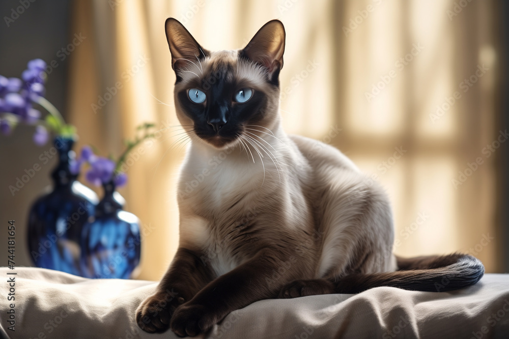 Siamese cat, home interior, living room background