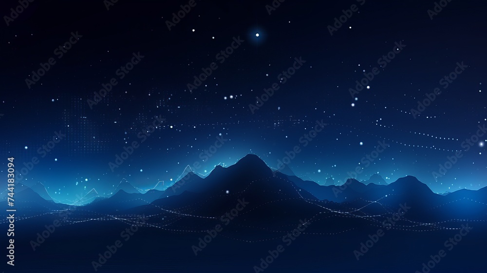 Vector abstract futuristic digital landscape with particles dots and stars on horizon. computer geometric digital connection structure. Futuristic blue abstract grid. Intelligence artificial