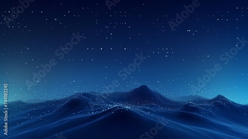 Vector abstract futuristic digital landscape with particles dots and stars on horizon. computer geometric digital connection structure. Futuristic blue abstract grid. Intelligence artificial