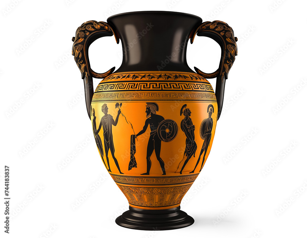 Ancient greek vase isolated on white transparent background, png