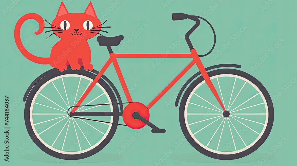 Fototapeta premium Countryside Ride: Cyclist Cat & Bicycle on Scenic Trails