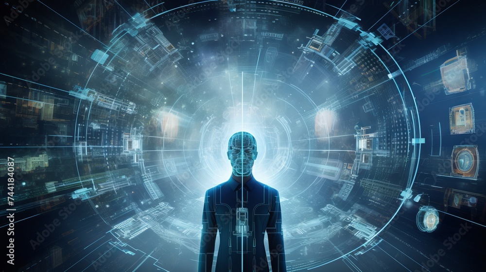 Virtual human 3dillustration on business and learning technology background represent learning process Virtual human 3dillustration on business and learning technology background represent learning process