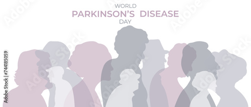 Banner for World Parkinson's Day. Vector illustration with silhouettes of elderly people.