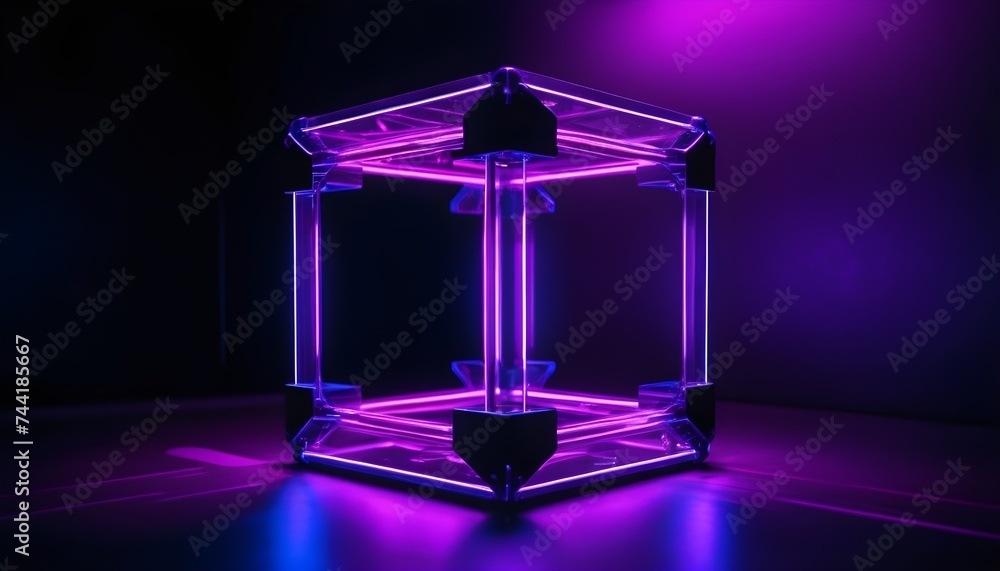 Purple glass cube isolated on dark background Purple glass cube isolated on dark background