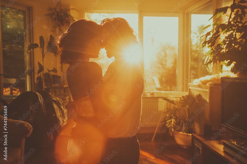 A couple dancing salsa in the privacy of their living room, the steps a shared language of love and connection. - obrazy, fototapety, plakaty 