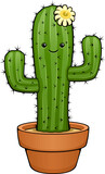 Vector illustration of a happy, cute cartoon cactus in a terracotta pot.