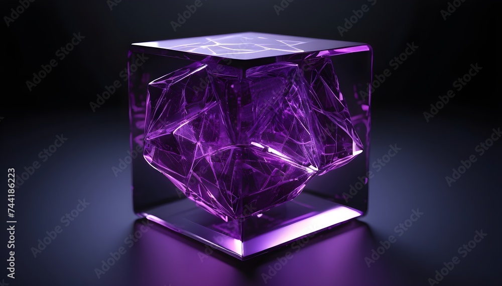 Purple glass cube isolated on dark background Purple glass cube isolated on dark background