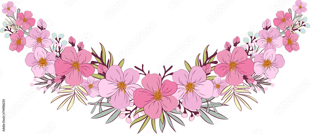 sakura blossom. Pink japan cherry, spring flowers, nature. Decor textile, wrapping paper, wallpaper. transparent, png