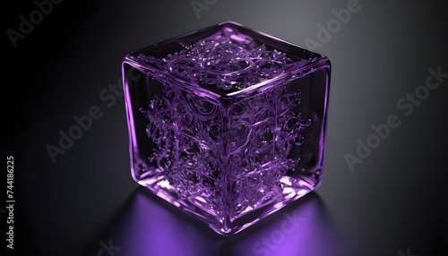 Purple glass cube isolated on dark background