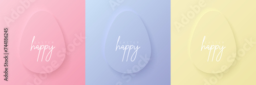 Set of pastel colored 3D egg shape frame design. Collection of geometric backdrop for easter product display, spring festival design, happy easter card, presentation, luxury banner, cover and web.