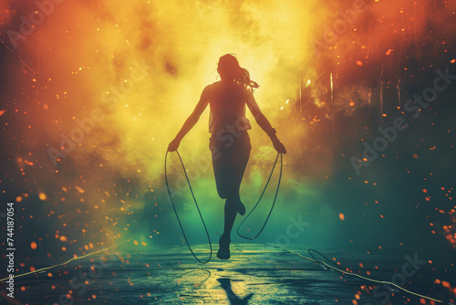 An individual jumping rope to a fast-paced beat, turning a simple exercise into an energetic dance. photo