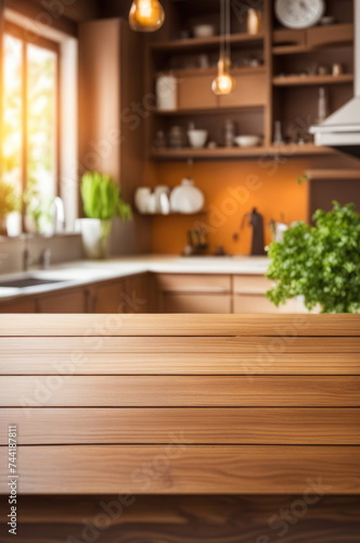 Modern Kitchen Interior with Wooden Countertop © dashtik