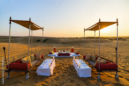 Romantic dinner in Thar desert photo