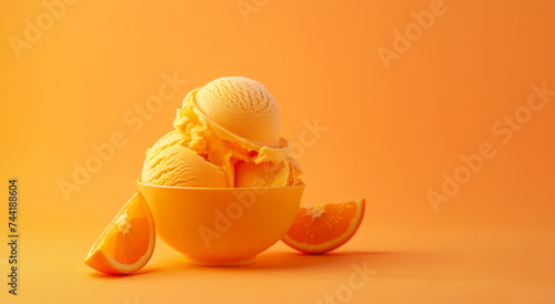 Orange flavour ice cream. concept image of orange ice cream. fresh orange, juicy and vibrant color. temptingly garnished with orange slices or zest. This concept image is ideal for use in advertising photo