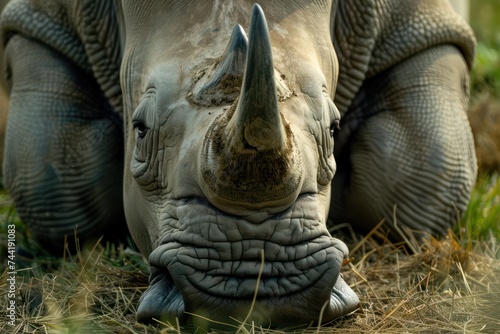 Majestic rhinoceros portrait in natural habitat