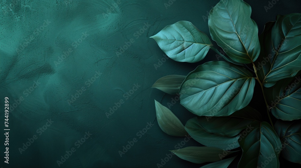Green leaves against dark textured background Green leaves against dark textured background