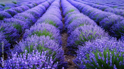 A stunning landscape of violet hues and springtime freshness  as rows of lavender plants sway gently in the outdoor field