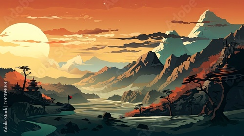 Nepal mountains, spectacular view, vibrant illustration, nature wallpaper, travel and Everest climbing concept photo