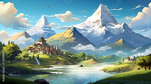 Nepal mountains, spectacular view, vibrant illustration, nature wallpaper, travel and Everest climbing concept photo