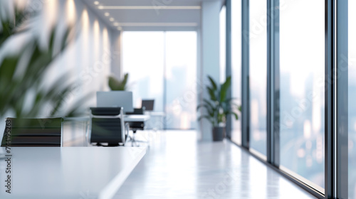 Contemporary corporate office interior with city view.