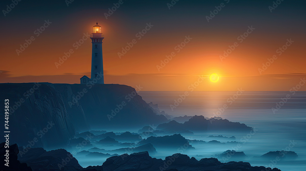 Guiding Light: Lighthouse and Rocky Shores
