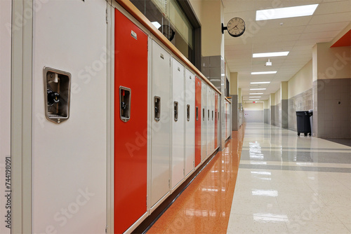 Long hallway with short lockers at a school