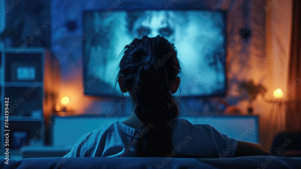 Obraz premium Person watching television in the dark