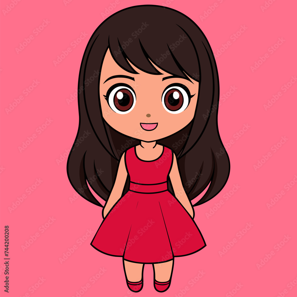 Little cartoon girl in a red dress full length Vector illustration Little cartoon girl in a red dress full length Vector illustration