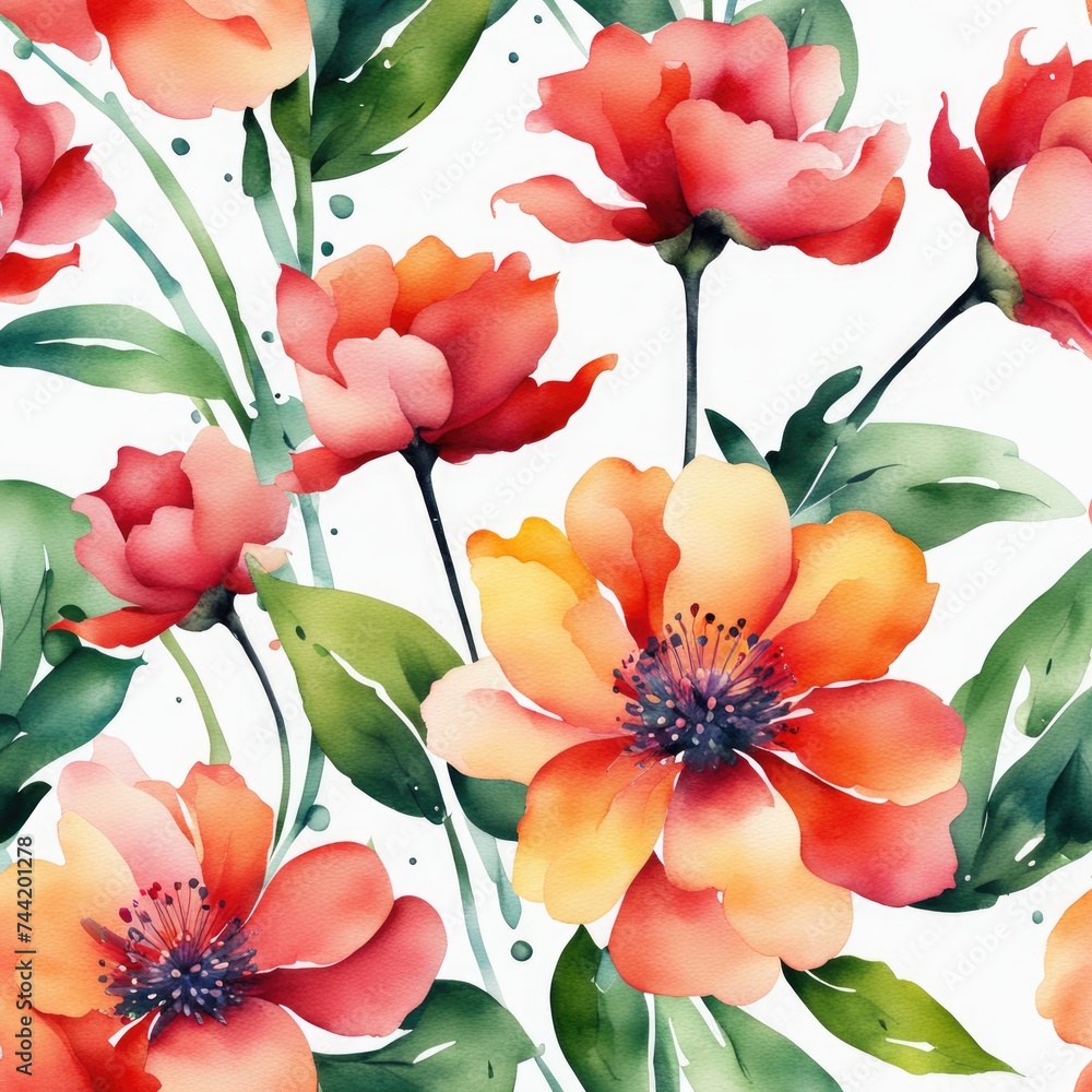Watercolor Floral Pattern with Splashes