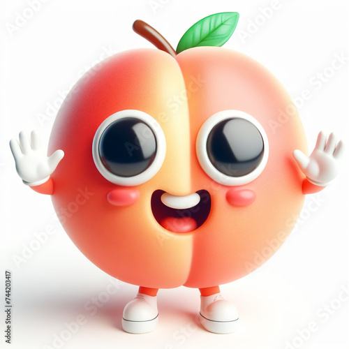 3D peach funny cartoon. Agriculture and healthy food. AI generated