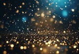 Background of abstract glitter lights blue gold and black de focused banner