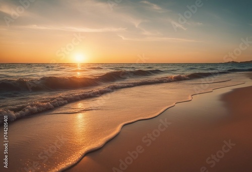 Closeup sea sand beach Panoramic beach landscape Inspire tropical beach seascape horizon orange sky and sand Summertime sadness © FrameFinesse