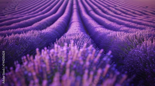 An ethereal landscape of blooming lavender, with shades of purple, violet, and lilac blending in a picturesque field of nature